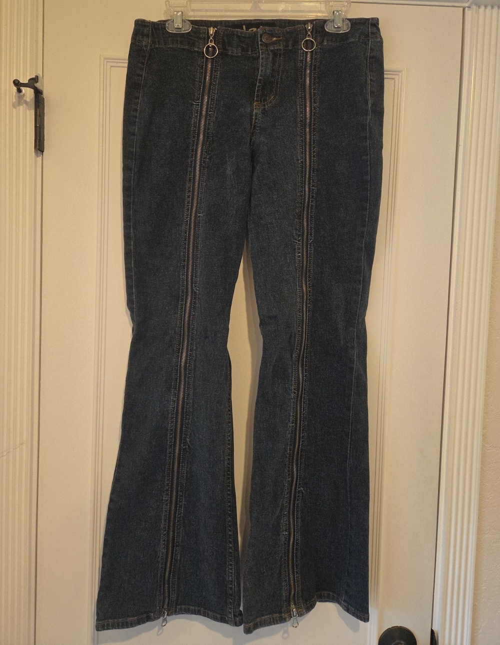 lei Dark Blue Flared Jeans with Dual Front Zippers